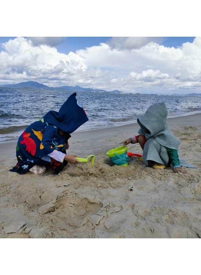 Soft Swim Cover-ups for  Old Kids Navy Blue Dinos Hooded Bath Beach Poncho Towels - Image 4
